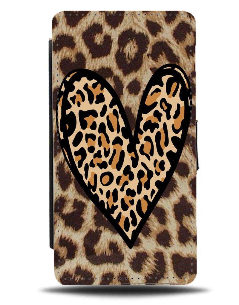 Leopard Print Love Heart Flip Wallet Case Loveheart Shape Spots Novelty DB43