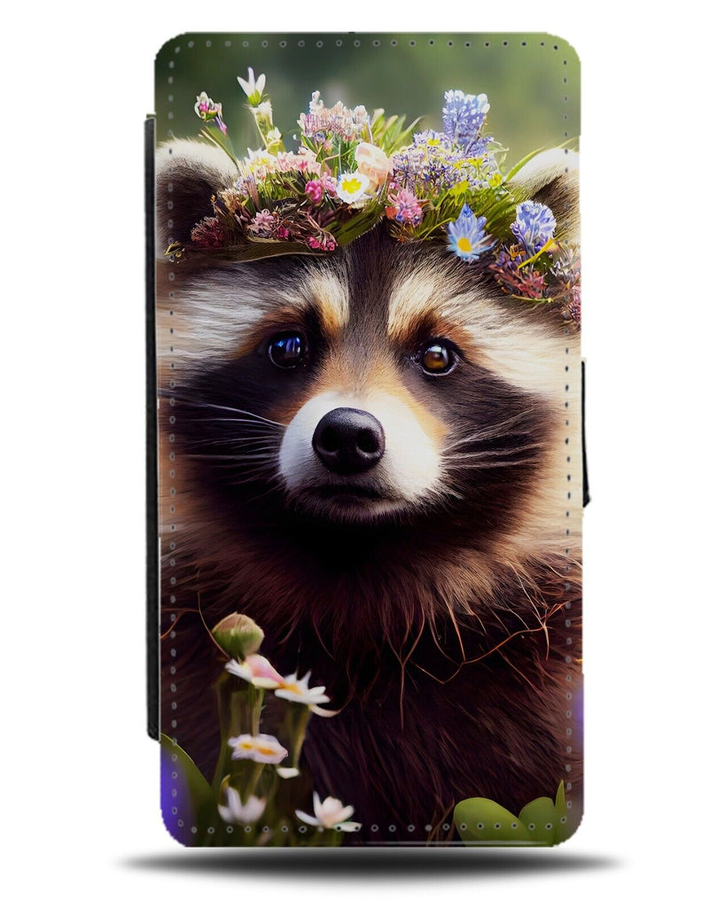 Raccoon In Flower Crown Flip Wallet Case Floral Funny Novelty Raccoons CG13