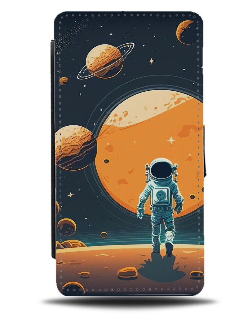 Cartoon Astronaught On The Moon Flip Wallet Case Mars Planet Walking Walk CP97