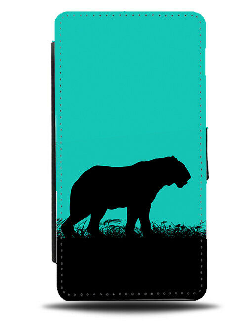 Tiger Silhouette Flip Cover Wallet Phone Case Tigers Turquoise Green i286