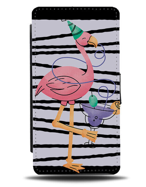 Party Flamingo Drinking Cocktail With Crazy Straw Flip Wallet Case Hat J396