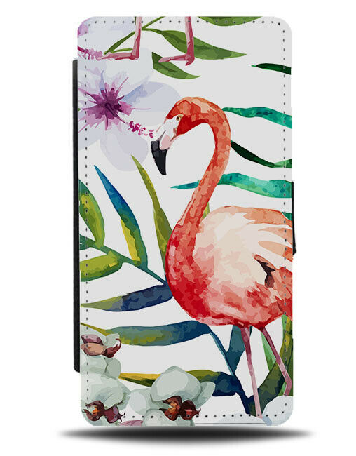 Stylish Flamingo Palm Trees Flip Wallet Case Flamingos Painting Art Artwork H022