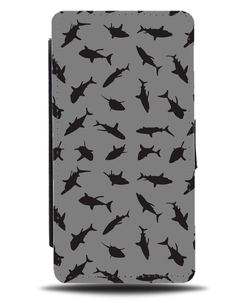 Grey Silhouettes Shapes Flip Wallet Case Pattern Silhouette Shape Gray Sea BA77