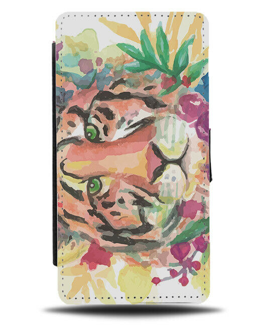 Tiger Flower Crown Flip Wallet Phone Case Floral Oil Painting Watercolour E438