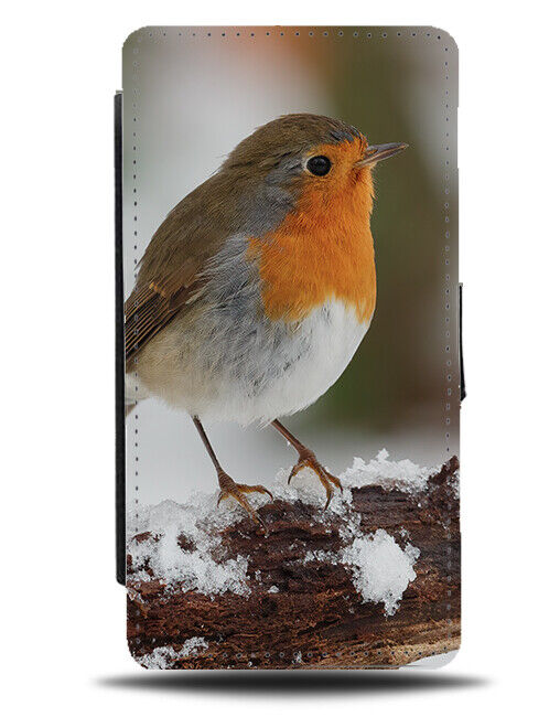 Red Robin Picture Flip Wallet Case Image Birds Robins Christmas Card Print N894
