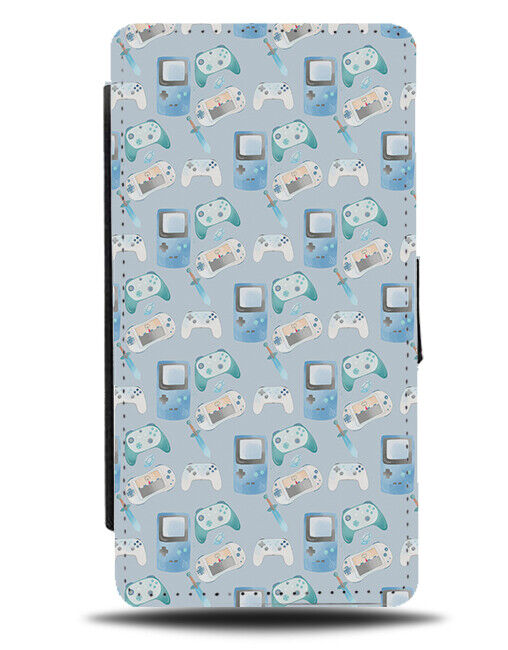 Retro Blue Gamer Wallpaper Flip Wallet Case Video Games Symbol Blue Vintage AA94