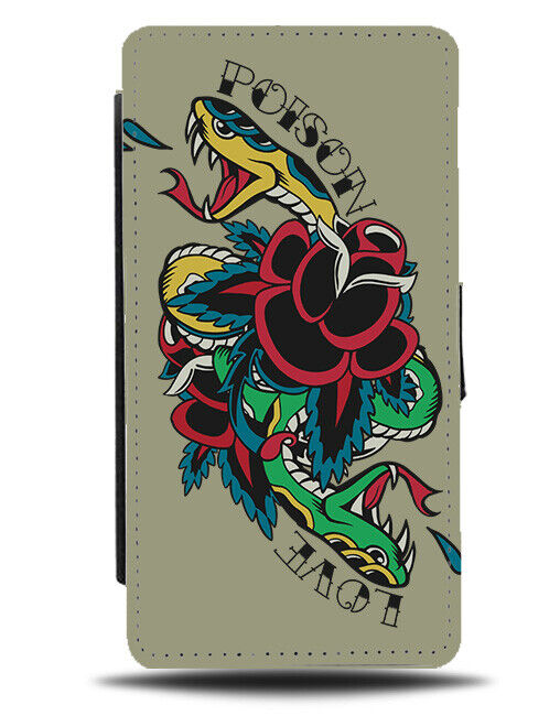 Snake Tattoo Design Flip Wallet Case Snakes Flowers Floral Fangs K309
