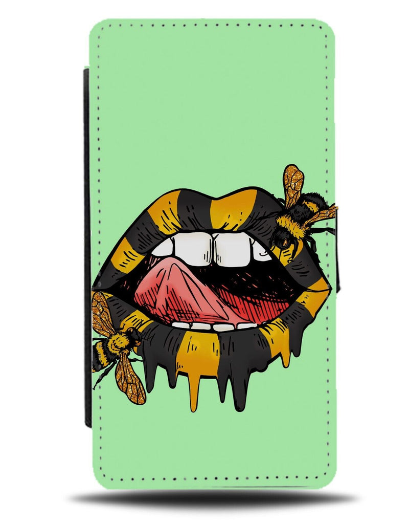 Bees Lipstick Flip Wallet Case Yellow and Black Bee Wasps Wasp Lips Mouth AA50