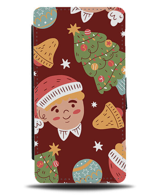 Elf Kid Pattern Flip Wallet Case Patterned Kids Child Christmas Tree Elves N674
