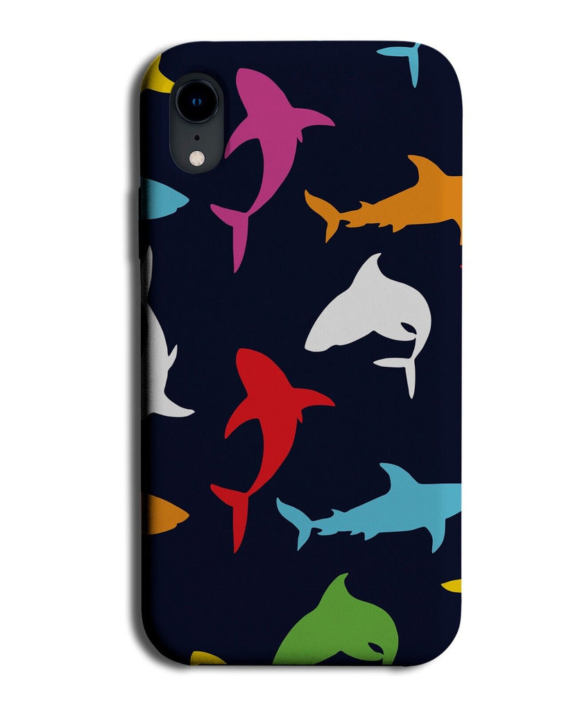 Colourful Sharks Silhouettes Pattern Phone Case Cover Multiple Shark Symbol BA67