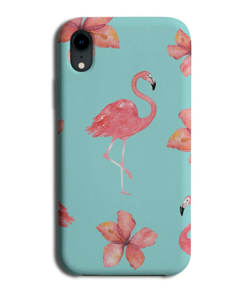 Mint Green and Bright Pink Flamingo and Flowers Phone Case Cover Floral F167