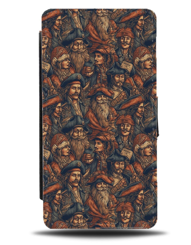Vintage Pirates Flip Wallet Case Pirate Pattern Men Mens Old Artwork Art DE05