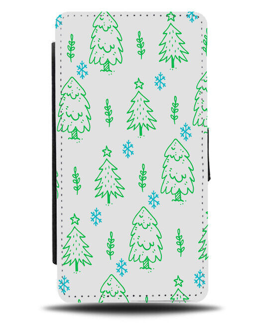 Christmas Tree Drawing Stencil Flip Wallet Case Sketch Art Green And White N754