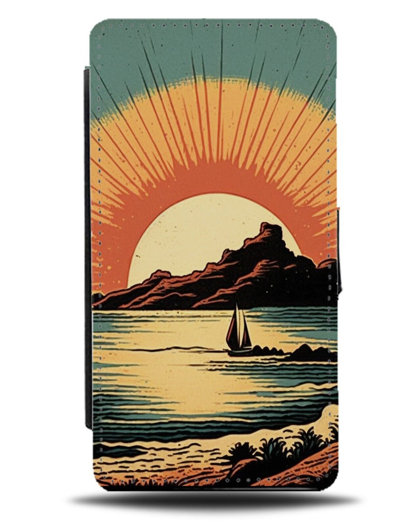 Sailing Boat Artwork Painting Print Flip Wallet Case Sail Vintage Sunset CT62