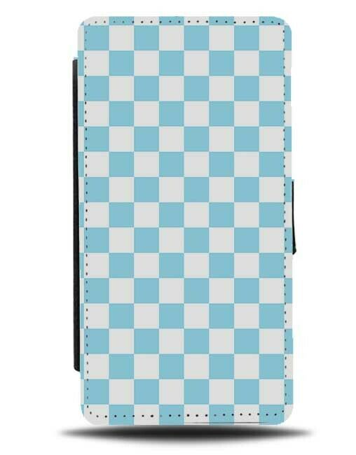 Baby Blue and White Chequered Harlequin Pattern Flip Wallet Case Squares F754