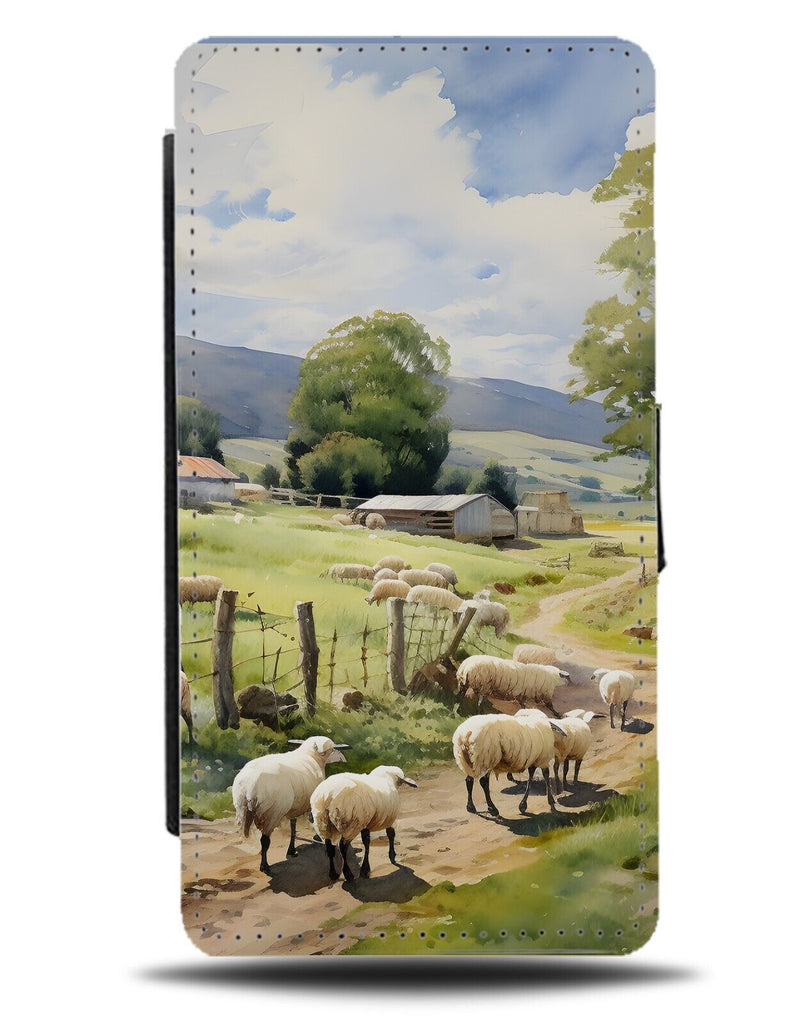 Sheep Farm Flip Wallet Case Meadow Sheeps Farmer Oil Painting Shepherd Lamb DB21