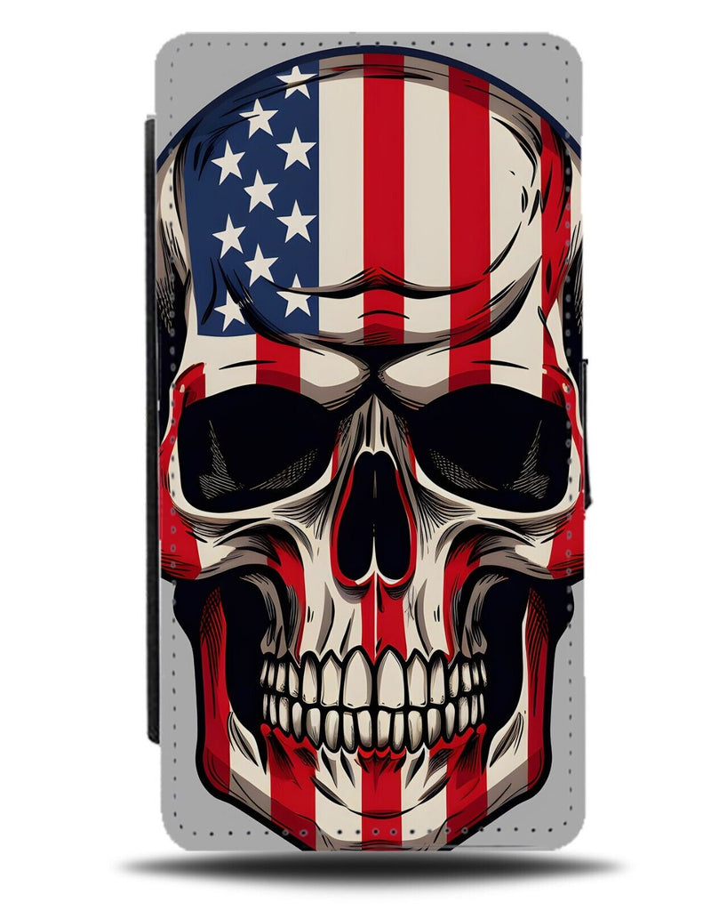 USA Flag Skull Head Flip Wallet Case Skulls Face Skeleton American America AB81