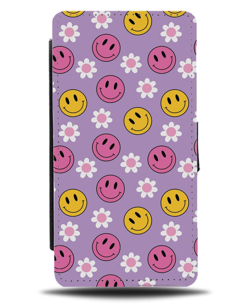 Smiley Faces & Daisies Flip Wallet Case Daisy Sixties 60s Hippy Smile Face BB48