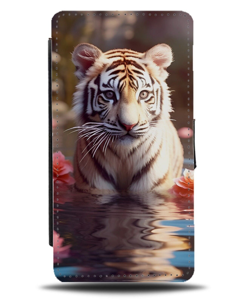 Baby Tiger Cub Flip Wallet Case Cubs In The River Tigers Cute Photograph CR53
