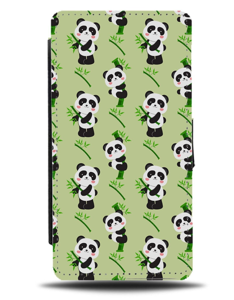 Panda Eating Bamboo Wallpaper Pattern Flip Wallet Case Pandas Kids Cartoon AH77