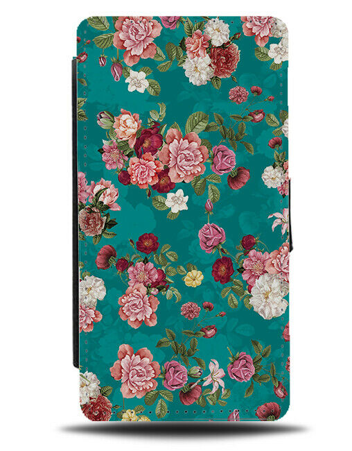 Mint Green and Pink Roses Painting Flip Wallet Case Flowers Floral Flower G835