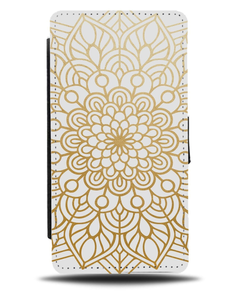 White and Gold Mandala Flowers Flip Wallet Case Flower Lining Golden Design AW97