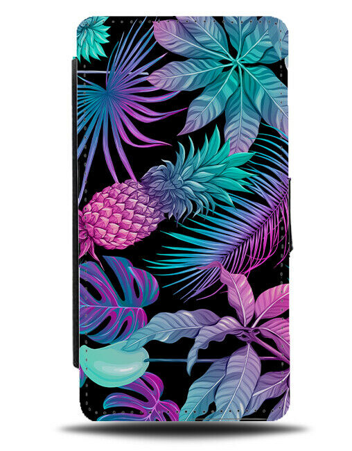 Nighttime Jungle Flowers Flip Wallet Case Pineapple Tropical Colours Floral G313