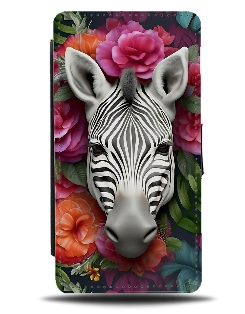 Boho Zebra Head Flip Wallet Case Face Flowers Floral Design Style Zebras BX27