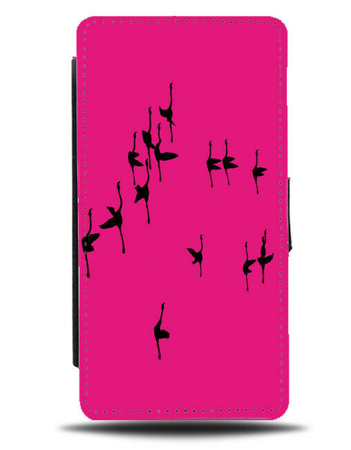 Flock Of Flamingos Flying Flip Cover Wallet Phone Case Flamingos Silhouette A250