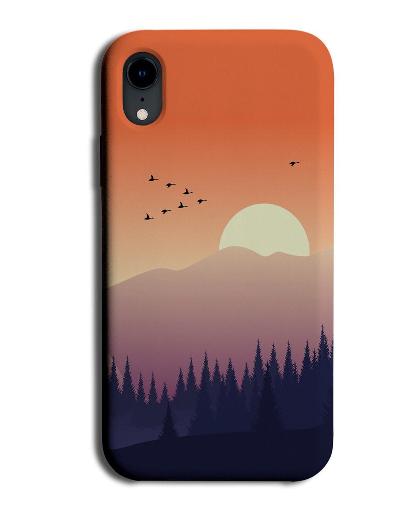 Flying Birds Silhouette Phone Case Cover Sunset Sunrise Mountain Tops Hills CR33