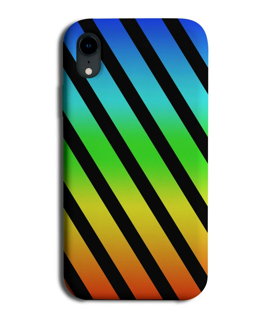 Rainbow & Black Striped Phone Case Cover Stripes Colourful Dark Goth Grunge i864
