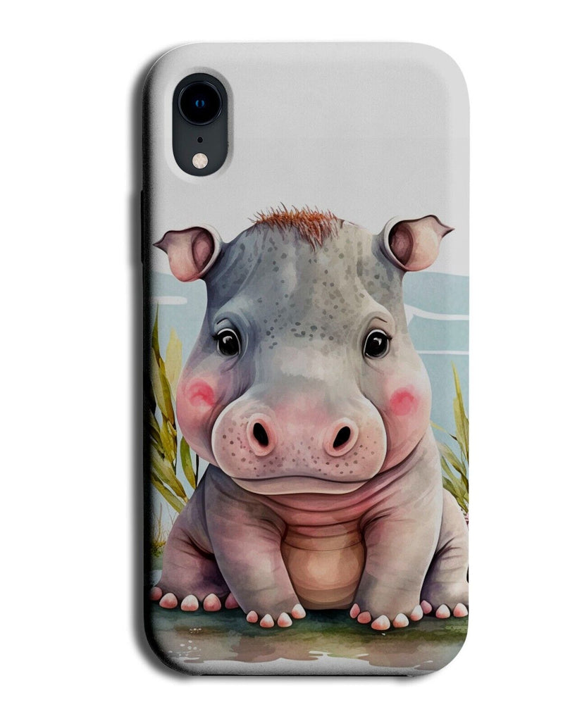 Funny Watercolour Hippo Phone Case Cover Hippos Face Baby Tiny Kid Painting BF74
