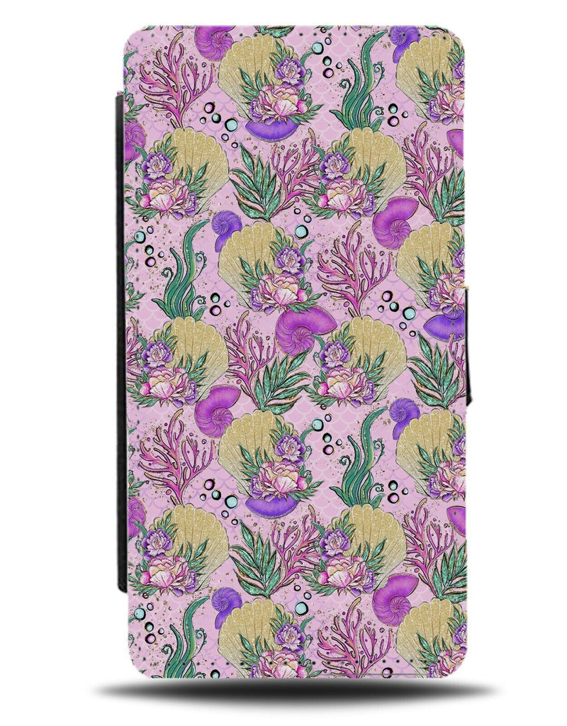 Pink Ocean Pattern Flip Wallet Case Girls Sea Shells Corals Plants Bed Fish CB76