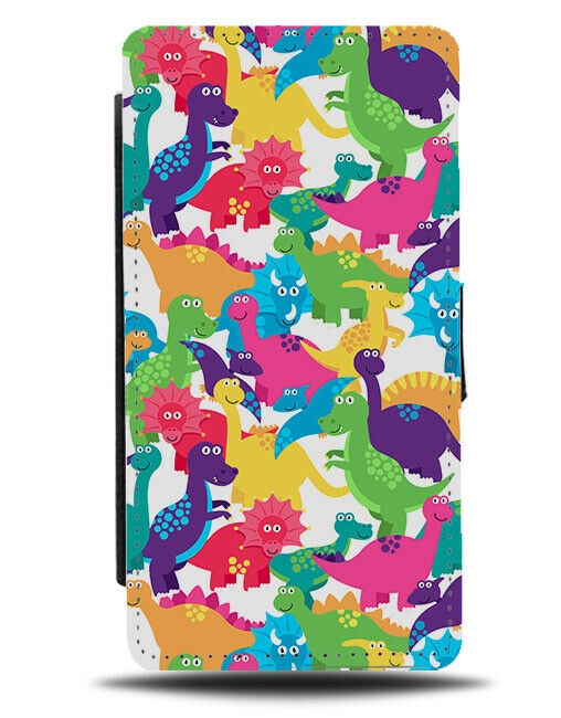 Multicoloured Dinosaur Shapes Flip Wallet Case Childrens Kids Childs Boys F464