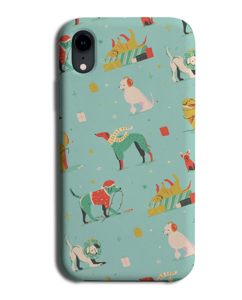 Festive Christmas Pattern Phone Case Cover Dog Dogs Doggy Puppy Design N936
