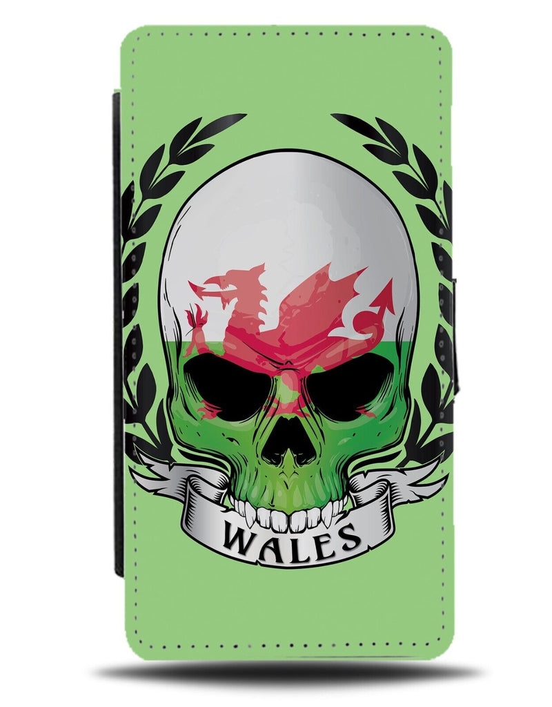 Welsh Skull Flip Wallet Case Wales Skelton Head Flag St Davids Halloween DG55