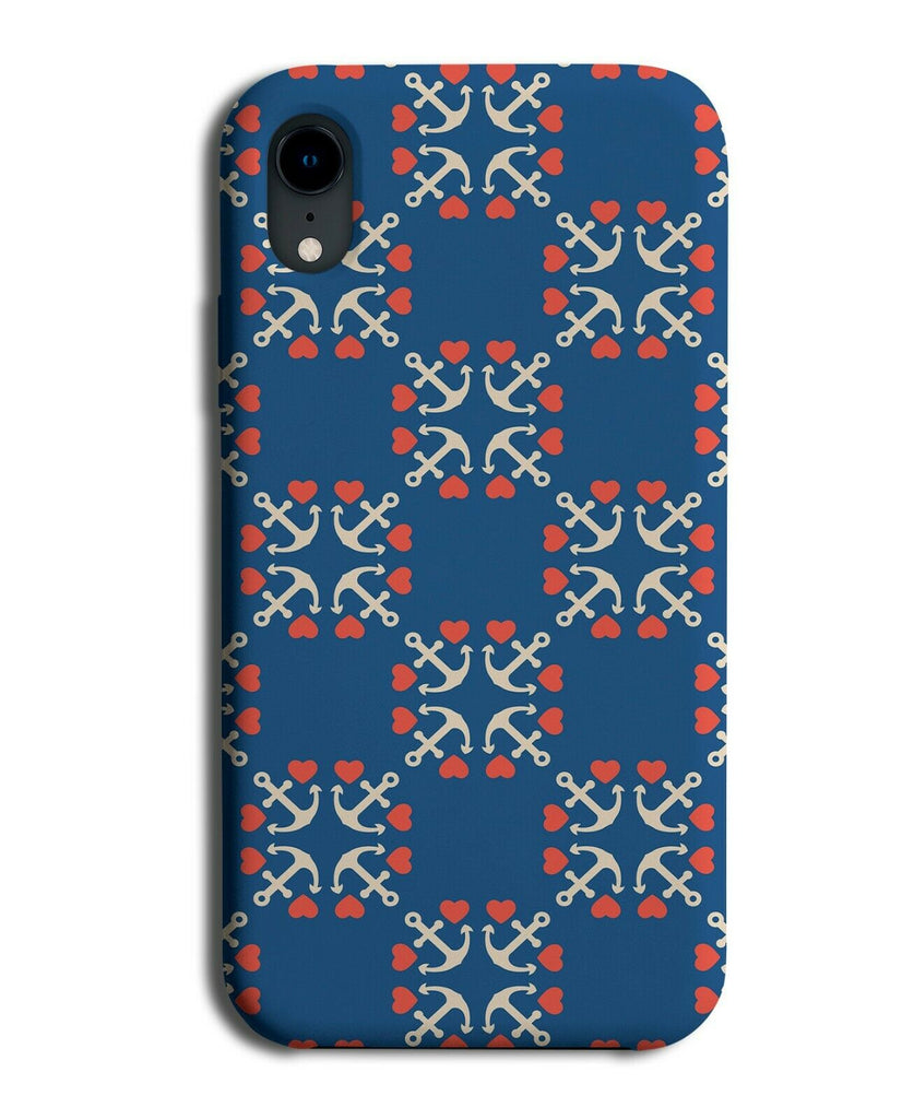 Anchor Pattern Phone Case Cover Navy Blue Anchors Sailor Captain Design F604