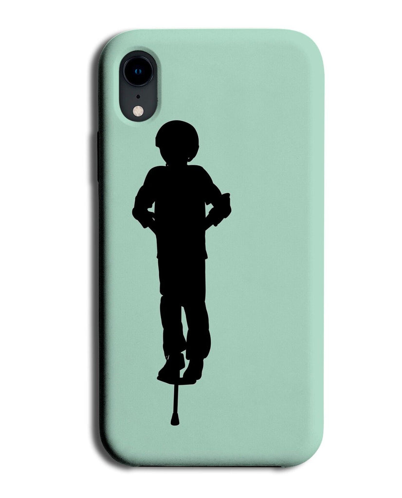 Kid On Pogo Stick Silhouette Phone Case Cover Green Pogos Jumping Bouncing P348A