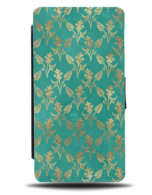 Golden Green Vintage Floral Print Flip Wallet Case Colours Coloured K997