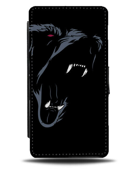 Black Bear Mouth Flip Wallet Phone Case Teeth Scary Red Eyes Demon Animal E381