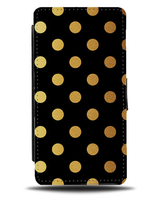 Black With Golden Polka Dot Flip Cover Wallet Phone Case Spots Dots Gold i543