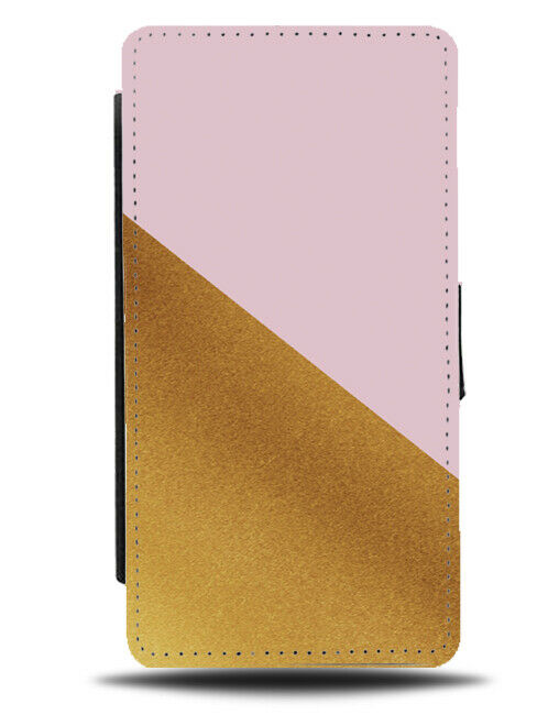 Baby Pink And Gold Coloured Flip Cover Wallet Phone Case Half Golden Design i347