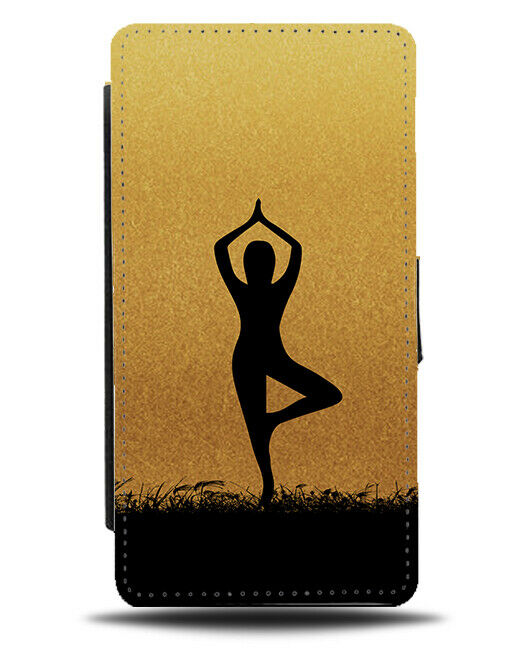 Yoga Flip Cover Wallet Phone Case Meditation Womens Gift Gold Golden i605