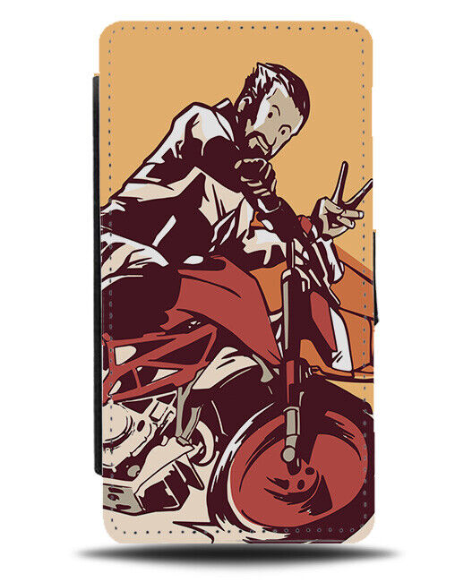 Motorbike Rider Flip Wallet Case Man Illustration Retro Poster Design J837