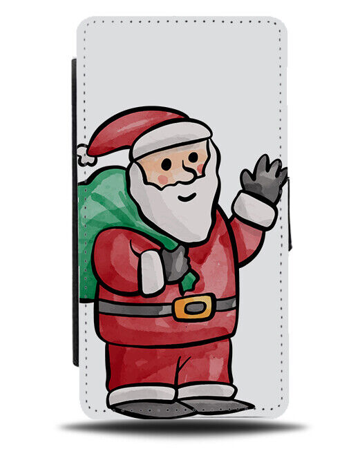 Childrens Santa Drawing Flip Wallet Case Santas Clause Claus Picture Photo N824