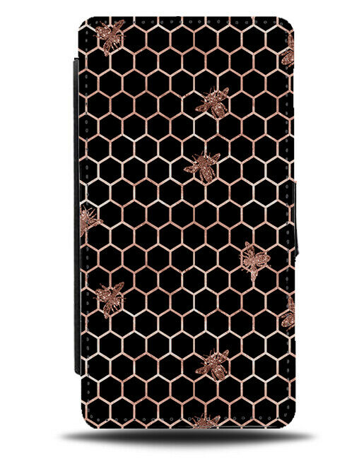 Black And Rose Gold Beehive Flip Wallet Case Bee Bees Wasp Hive Wasps G051