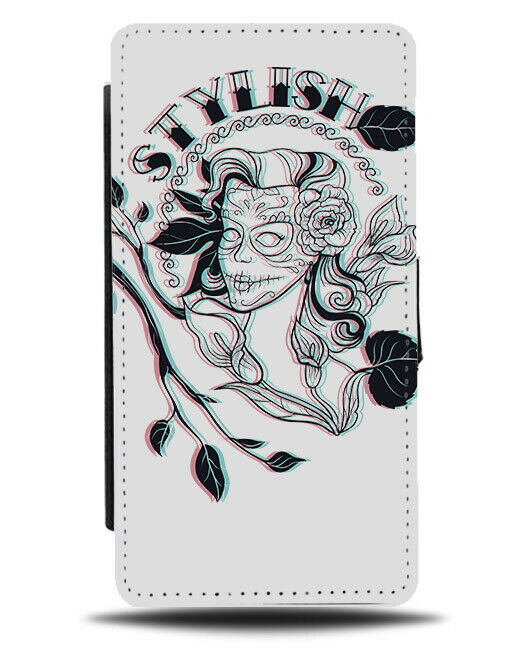 Stylish Sugar Skull Woman Flip Wallet Phone Case Old Pin Up Model Skeleton E302