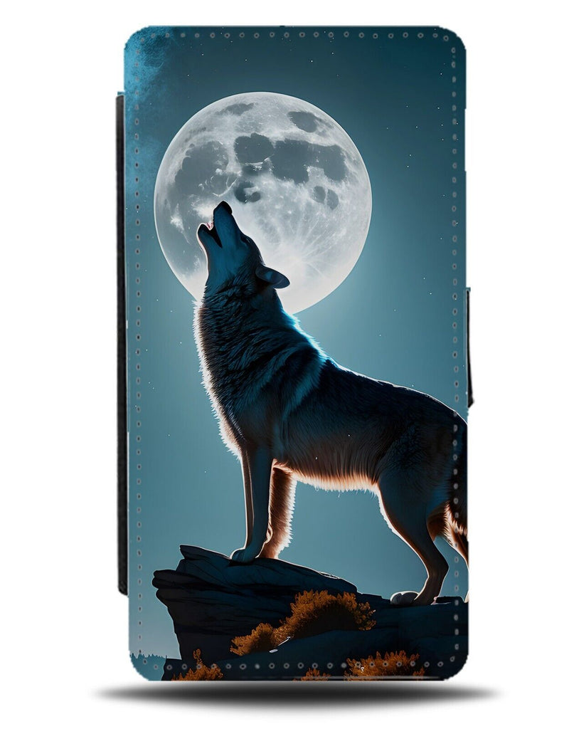 Howling Wolf Flip Wallet Case Howl Wolves Full Moon Shape Outline Wolfs BF11