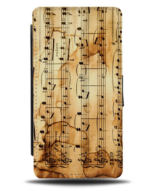 Vintage Musical Notes Flip Cover Wallet Phone Case Music Sheet Song Writing D787