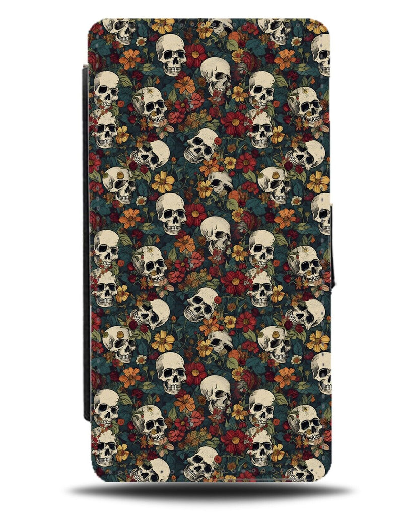Hawaiian Sugar Skulls Flip Wallet Case Goth Skull Hawaii Lei Leis Flowers CP35